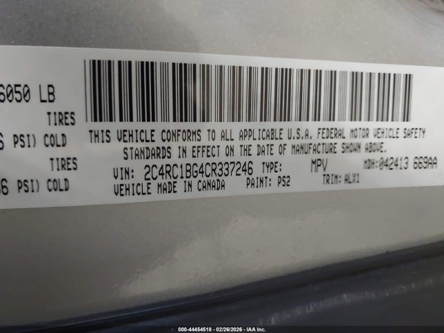 2012 Chrysler Town & Country Touring მანქანა იყიდება აუქციონზე, vin: 2C4RC1BG4CR337246, აუქციონის ნომერი: 44454518