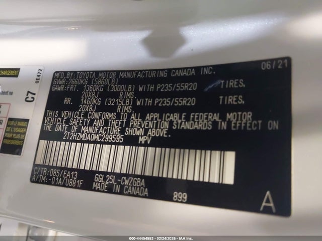 44454553 :رقم المزاد ، 2T2HZMDA0MC299595 vin ، 2021 Lexus Rx 350 مزاد بيع