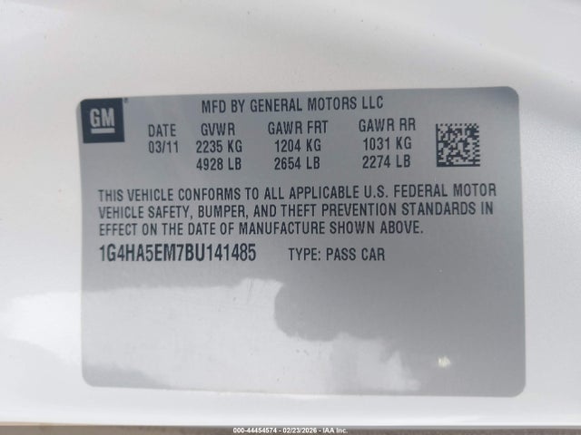 44454574 :رقم المزاد ، 1G4HA5EM7BU141485 vin ، 2011 Buick Lucerne Cx مزاد بيع