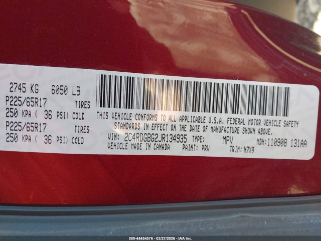 Продаж на аукціоні авто 2018 Dodge Grand Caravan Se Plus, vin: 2C4RDGBG2JR134935, номер лоту: 44454576