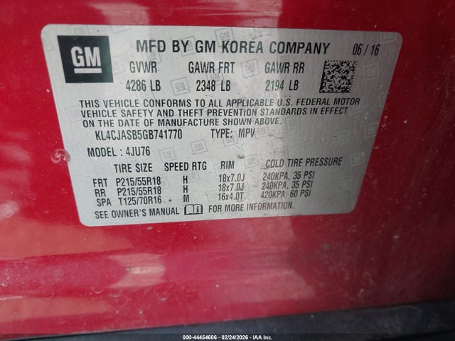 Продаж на аукціоні авто 2016 Buick Encore, vin: KL4CJASB5GB741770, номер лоту: 44454606