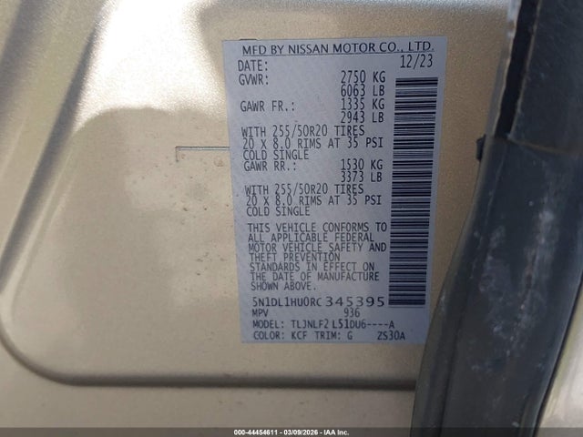 Aukcja sprzedaży 2024 Infiniti Qx60 Autograph Awd, vin: 5N1DL1HU0RC345395, numer aukcji: 44454611