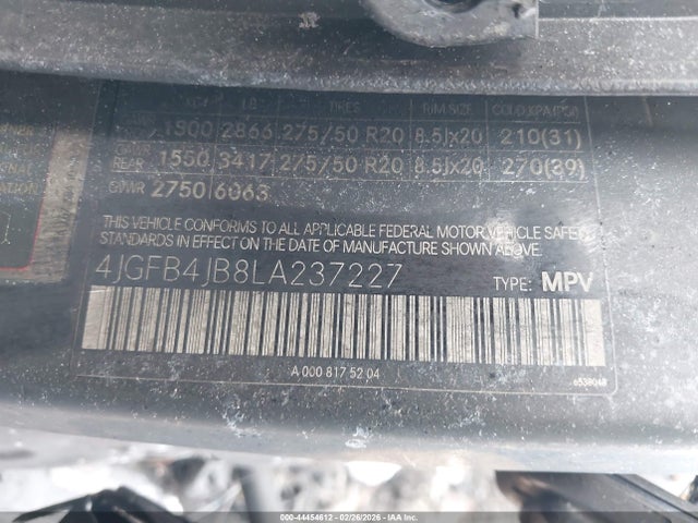 Aukcja sprzedaży 2020 Mercedes-benz Gle 350, vin: 4JGFB4JB8LA237227, numer aukcji: 44454612