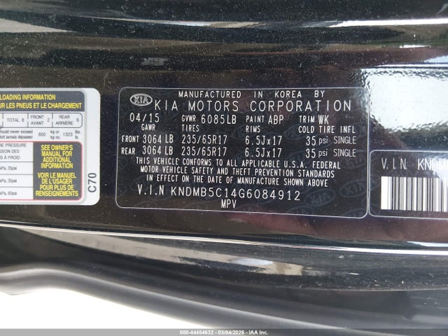 2016 Kia Sedona Lx მანქანა იყიდება აუქციონზე, vin: KNDMB5C14G6084912, აუქციონის ნომერი: 44454632