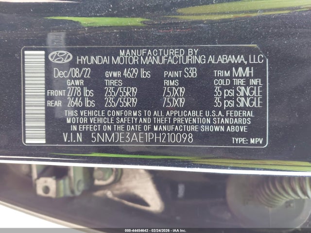 2023 Hyundai Tucson Limited მანქანა იყიდება აუქციონზე, vin: 5NMJE3AE1PH210098, აუქციონის ნომერი: 44454642