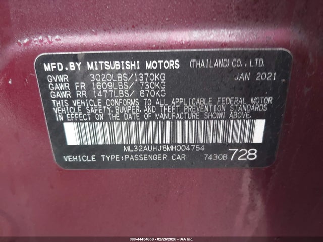 ML32AUHJ8MH004754 Mitsubishi Mirage Carbonite Edition/es/le
