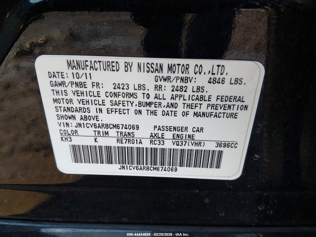 Aukcja sprzedaży 2012 Infiniti G37x, vin: JN1CV6AR8CM674069, numer aukcji: 44454695