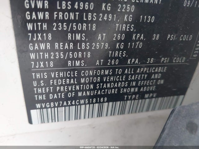 2012 VOLKSWAGEN TIGUAN WVGBV7AX4CW518169 Photo 8