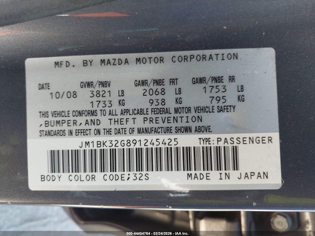 Продаж на аукціоні авто 2009 Mazda Mazda3 I, vin: JM1BK32G891245425, номер лоту: 44454764