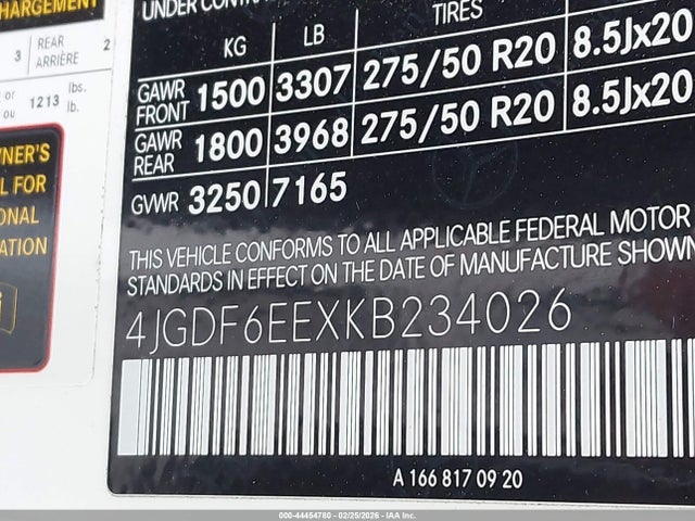 Aukcja sprzedaży 2019 Mercedes-benz Gls 450 4matic, vin: 4JGDF6EEXKB234026, numer aukcji: 44454780