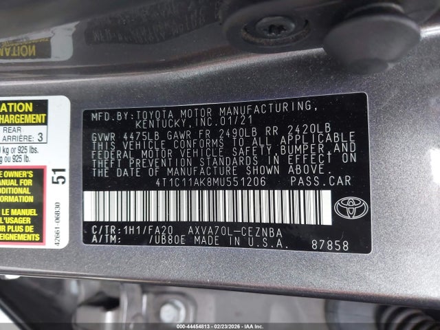 4T1C11AK8MU551206 Toyota CAMRY LE