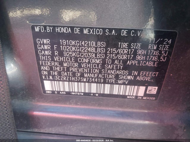 Aukcja sprzedaży 2025 Honda Hr-v 2wd Lx, vin: 3CZRZ1H37SM734419, numer aukcji: 44454830