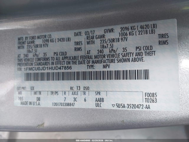Ford Escape Titanium 2017 1FMCU0JD1HUD47856 Image 9
