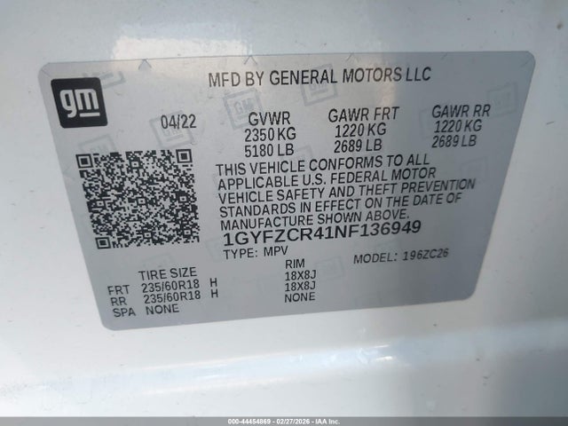 Aukcja sprzedaży 2022 Cadillac Xt4 Fwd Premium Luxury, vin: 1GYFZCR41NF136949, numer aukcji: 44454869
