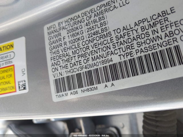 1HGCV3F40MA018994 Honda Accord Hybrid Ex