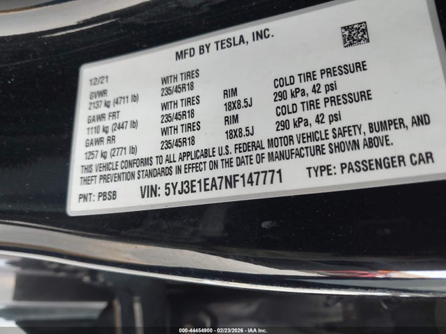 2022 TESLA MODEL 3 5YJ3E1EA7NF147771 Photo 8