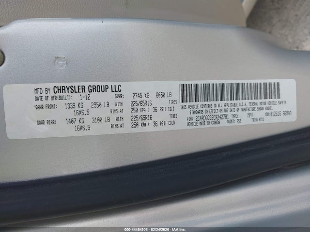 Aukcja sprzedaży 2012 Dodge Grand Caravan Sxt, vin: 2C4RDGCG2CR242781, numer aukcji: 44454908