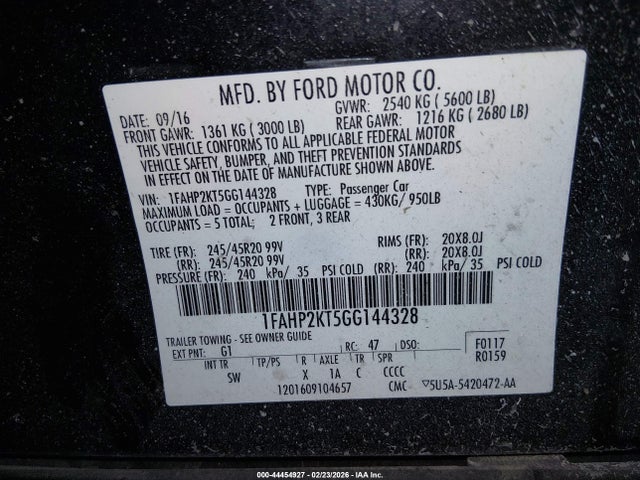 1FAHP2KT5GG144328 Ford TAURUS SHO