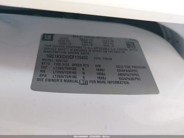 Продаж на аукціоні авто 2012 Chevrolet Silverado 2500hd Lt, vin: 1GC1KXC83CF170430, номер лоту: 44454946