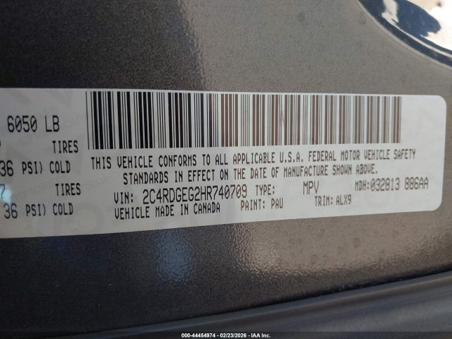 Продажа на аукционе авто 2017 Dodge Grand Caravan Gt, vin: 2C4RDGEG2HR740709, номер лота: 44454974