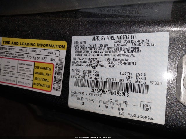 3FA6P0H75HR193903 Ford FUSION SE