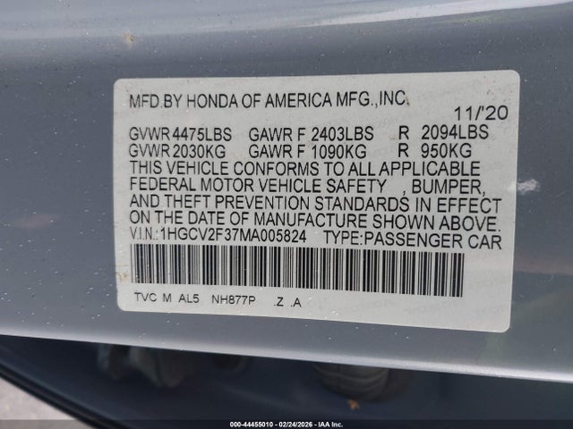 1HGCV2F37MA005824 Honda Accord Sport 2.0t