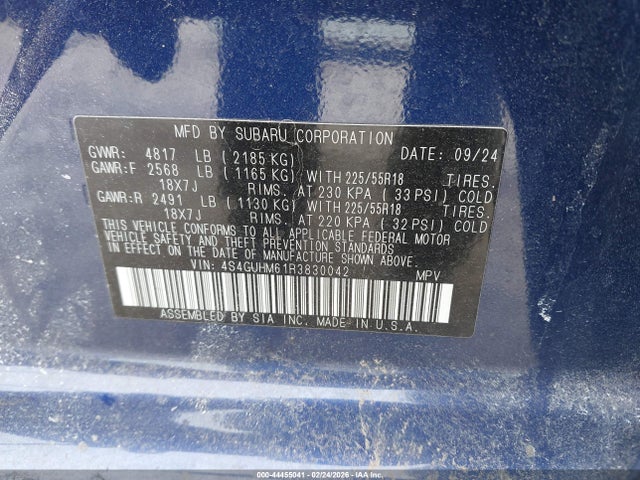 Aukcja sprzedaży 2024 Subaru Crosstrek Limited, vin: 4S4GUHM61R3830042, numer aukcji: 44455041