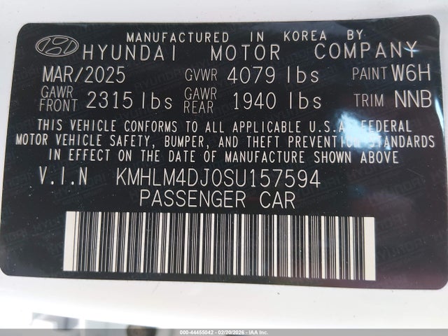 KMHLM4DJ0SU157594 Hyundai Elantra Hybrid Blue
