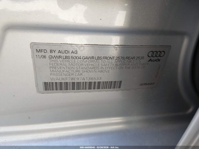 44455048 :رقم المزاد ، WAUKF78E97A136533 vin ، 2007 Audi A4 2.0t Avant مزاد بيع