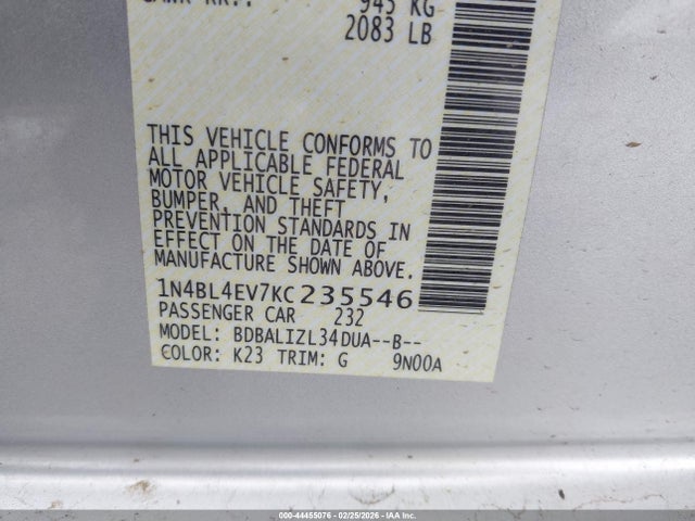 Nissan Altima 2.5 Sl 2019 1N4BL4EV7KC235546 Image 9