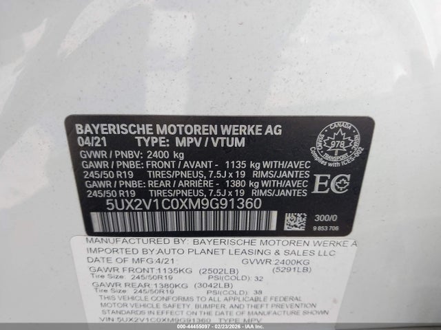 5UX2V1C0XM9G91360 BMW X4 Xdrive30i
