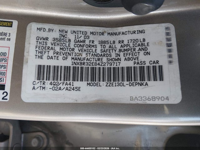 2004 TOYOTA COROLLA 1NXBR32E84Z279717 Photo 8