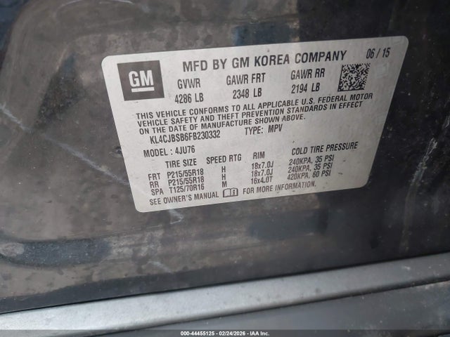 Aukcja sprzedaży 2015 Buick Encore Convenience, vin: KL4CJBSB6FB230332, numer aukcji: 44455125