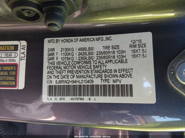 Honda Cr-v Touring 2017 5J6RW2H94HL010409 Image 9