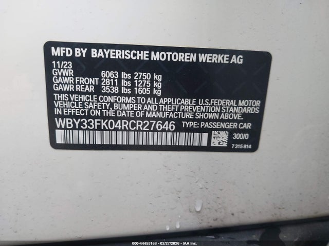 Aukcja sprzedaży 2024 Bmw I5 Edrive40, vin: WBY33FK04RCR27646, numer aukcji: 44455168