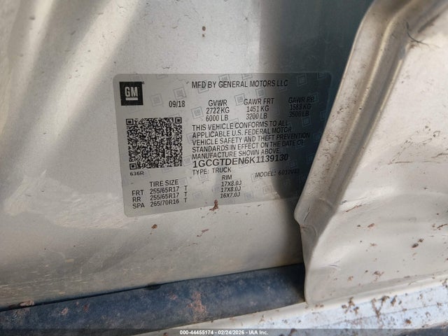 2019 Chevrolet Colorado Z71 მანქანა იყიდება აუქციონზე, vin: 1GCGTDEN6K1139130, აუქციონის ნომერი: 44455174