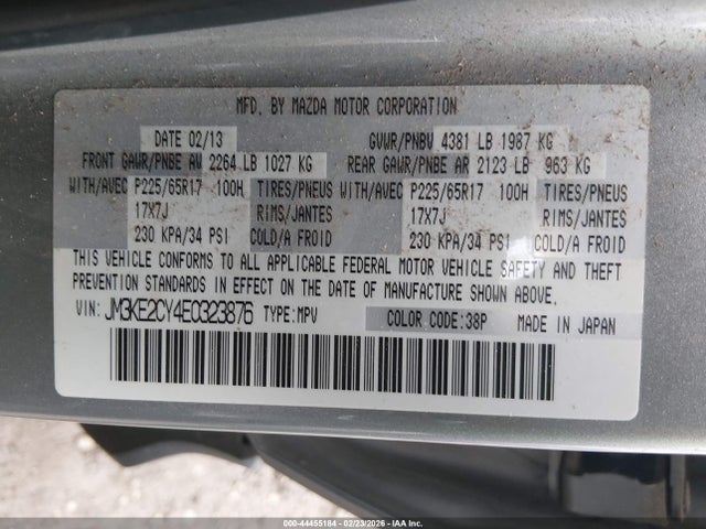 44455184 :رقم المزاد ، JM3KE2CY4E0323876 vin ، 2014 Mazda Cx-5 Touring مزاد بيع