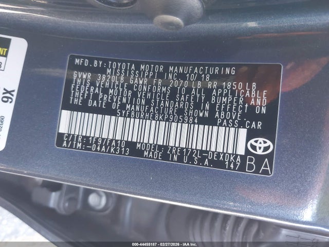 Toyota COROLLA L 2019 5YFBURHE8KP905984 Image 9