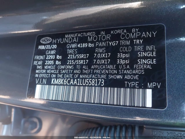 Aukcja sprzedaży 2020 Hyundai Kona Sel Plus, vin: KM8K6CAA1LU558173, numer aukcji: 44455191