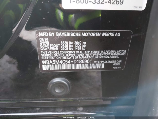 Продаж на аукціоні авто 2017 Bmw 535i Gran Turismo Xdrive, vin: WBA5M4C54HD186961, номер лоту: 44455197