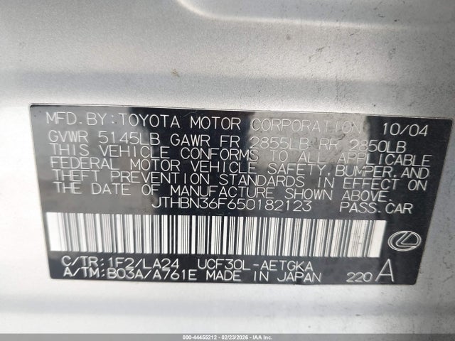 Aukcja sprzedaży 2005 Lexus Ls 430, vin: JTHBN36F650182123, numer aukcji: 44455212