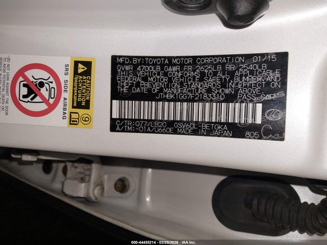 Aukcja sprzedaży 2015 Lexus Es 350, vin: JTHBK1GG7F2183310, numer aukcji: 44455214