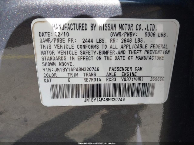 Aukcja sprzedaży 2011 Infiniti M37, vin: JN1BY1AP4BM320746, numer aukcji: 44455220