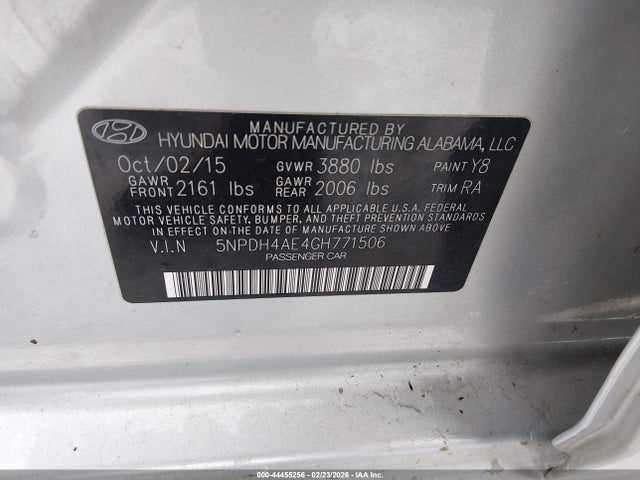 Aukcja sprzedaży 2016 Hyundai Elantra Se, vin: 5NPDH4AE4GH771506, numer aukcji: 44455256