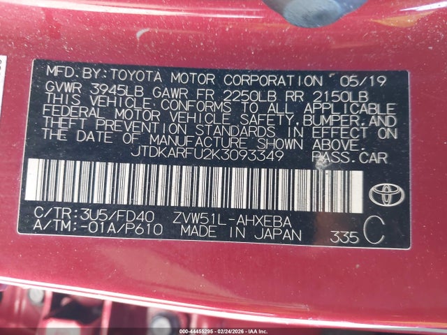 2019 TOYOTA PRIUS JTDKARFU2K3093349 Photo 8