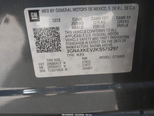 3GNAXKEV2KS575297 Chevrolet EQUINOX LT