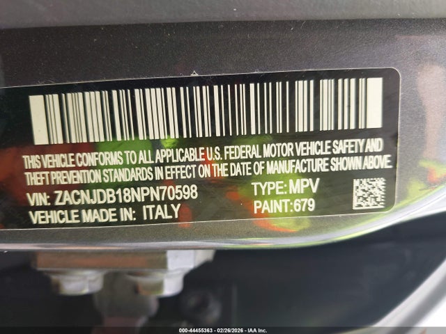 Aukcja sprzedaży 2022 Jeep Renegade Latitude 4x4, vin: ZACNJDB18NPN70598, numer aukcji: 44455363