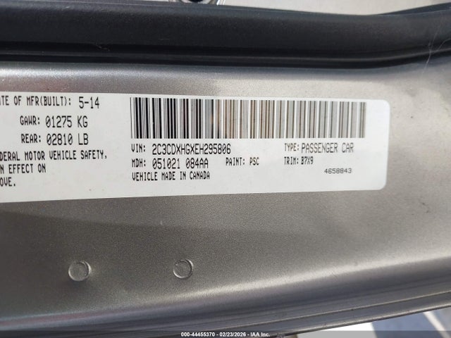 44455370 :رقم المزاد ، 2C3CDXHGXEH295806 vin ، 2014 Dodge Charger Sxt مزاد بيع