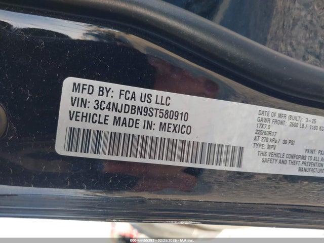 Продаж на аукціоні авто 2025 Jeep Compass Latitude 4x4, vin: 3C4NJDBN9ST580910, номер лоту: 44455393