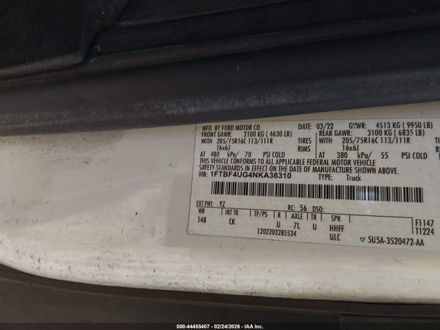 Aukcja sprzedaży 2022 Ford Transit-350 Cargo Van, vin: 1FTBF4UG4NKA36310, numer aukcji: 44455407